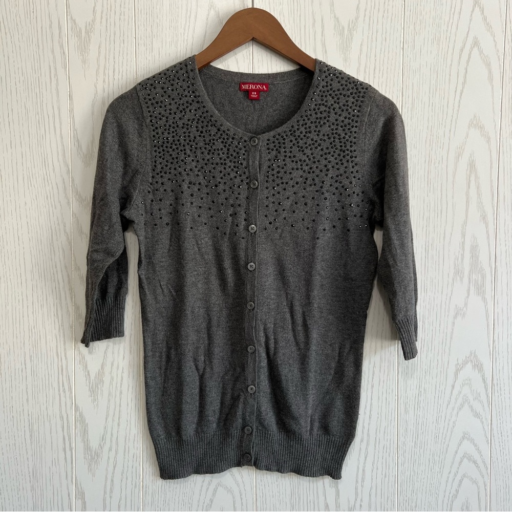 EUC Target Merona Gray Embellished Cardigan Size XS